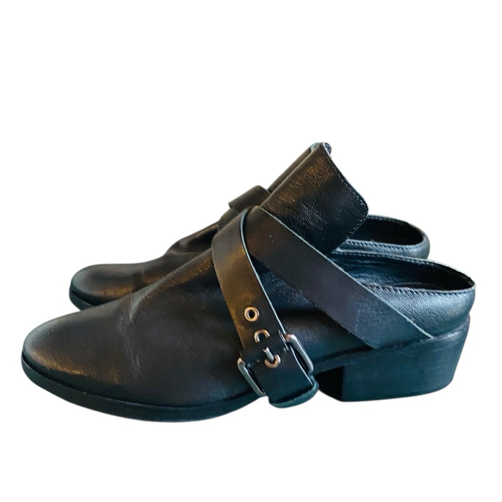 A7EIJE Kidskin Black Leather Mules Boots Size 8.5 39.5 Low Heel Slides $315+